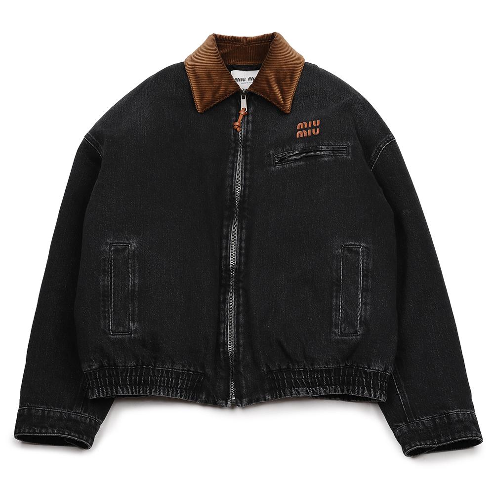 Miu Miu Real Logo Patch Corduroy Collar Denim Zip Jacket GWB221 175P F0002