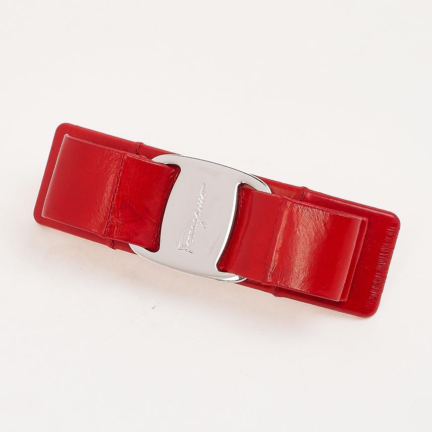 Ferragamo Women’s Leather Vara Hair Pin 34 0388 FLAME RED 0765267