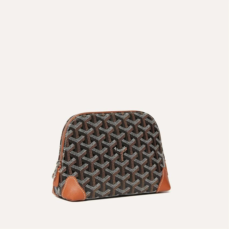 GOYARD Black Tan Brown Vendome Unisex Cosmetic Pouch Clutch VENDOT PM LTY01 CL03