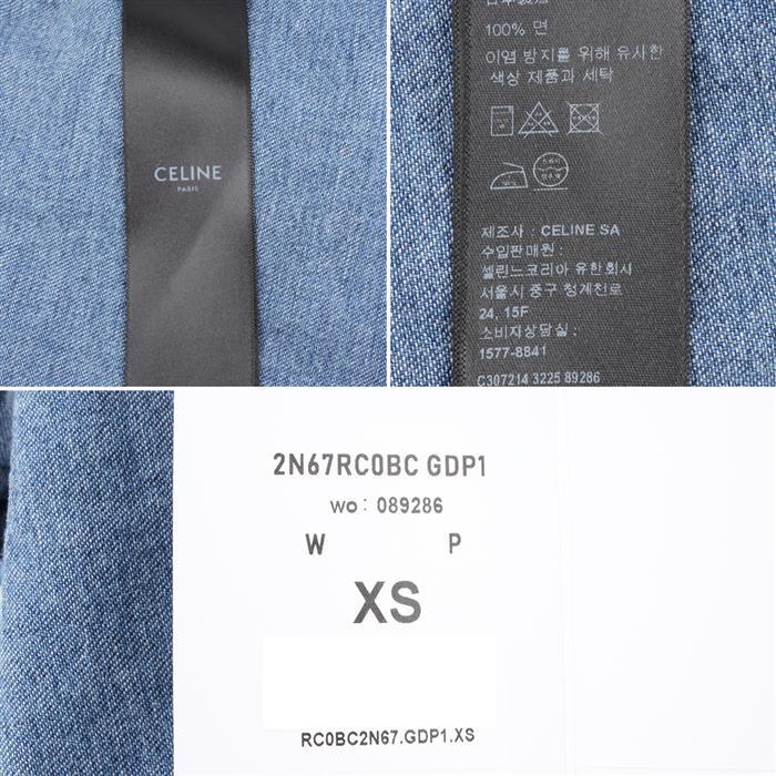 CELINE Triomphe Patch Pocket Denim Crop Shirt