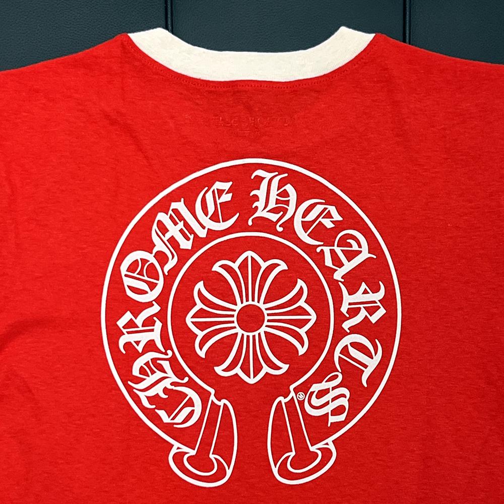 Chrome Hearts Red White Horseshoe Roller Skates Ringer Short Sleeve T-Shirt