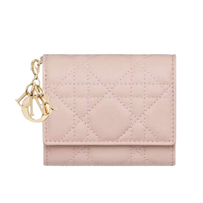 DIOR Lady Lotus Leather Compact Wallet Pink
