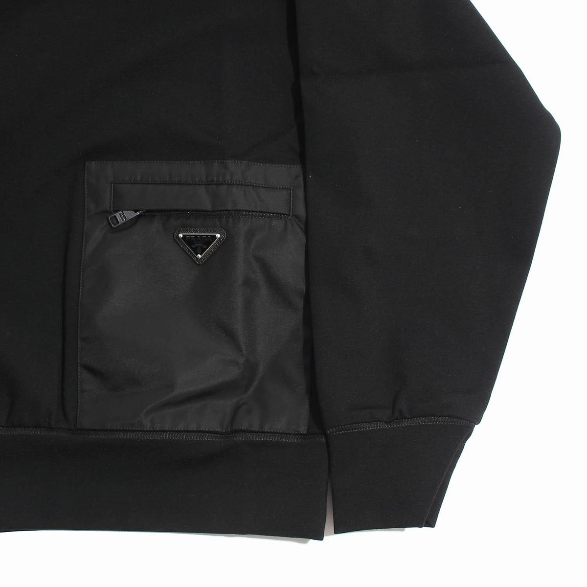 PRADA Black Re-Nylon Technical Fabric Logo Pocket Sweatshirt