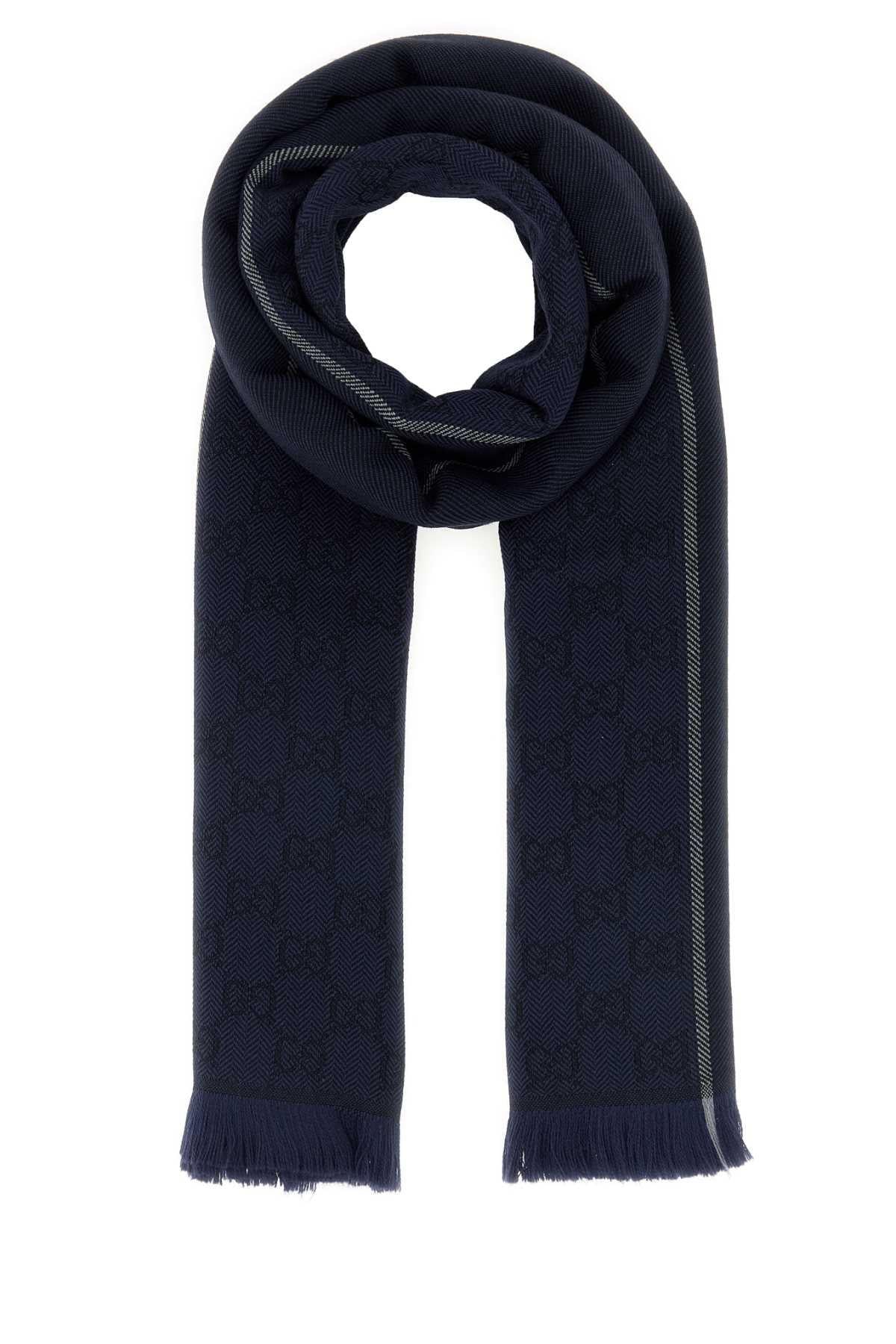 GUCCI Blue Wool Scarf