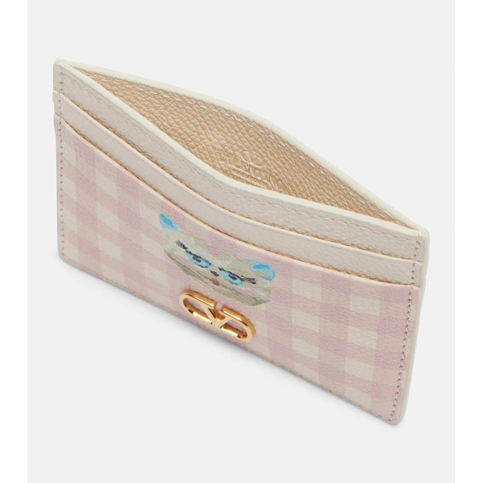 VALENTINO V Logo Leather Card Holder Wallet Pink