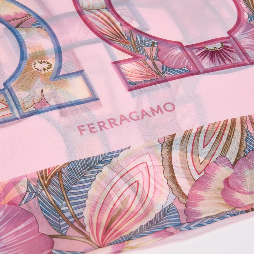 Ferragamo Gancini Silk Scarf Pink Camel Women’s Scarf