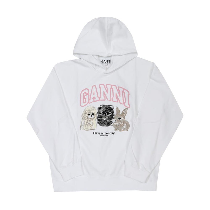 GANNI Ivory Animal Logo Crop Hoodie for Women