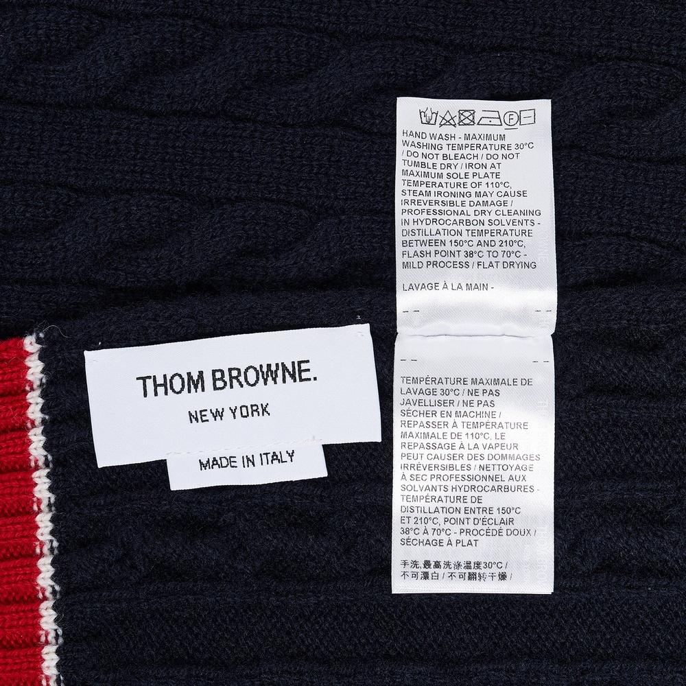 THOM BROWNE Cable Knit Wool Scarf Navy Unisex