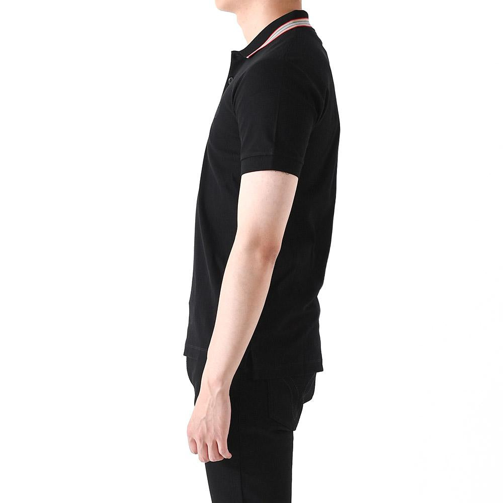 BURBERRY Icon Stripe Logo Embroidered Short Sleeve Polo Shirt Black