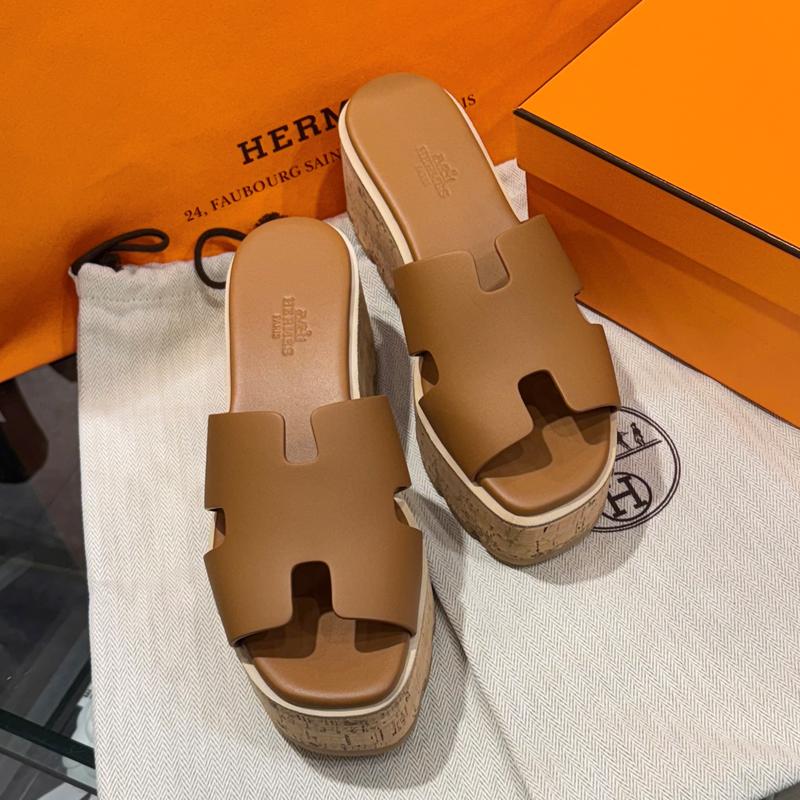 HERMES Brown Calfskin Wedge Heel Sandal for Women 30