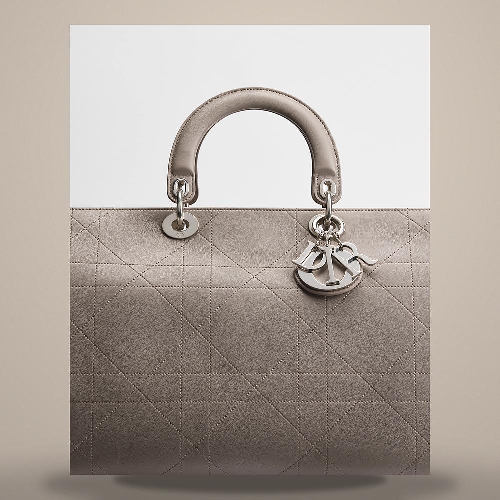 DIOR Granville Large Crossbody Bag Gray Trianon Cannage Calfskin
