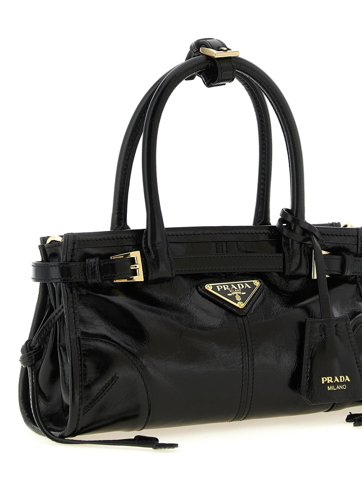 PRADA Black Nylon Leather Tote Bag
