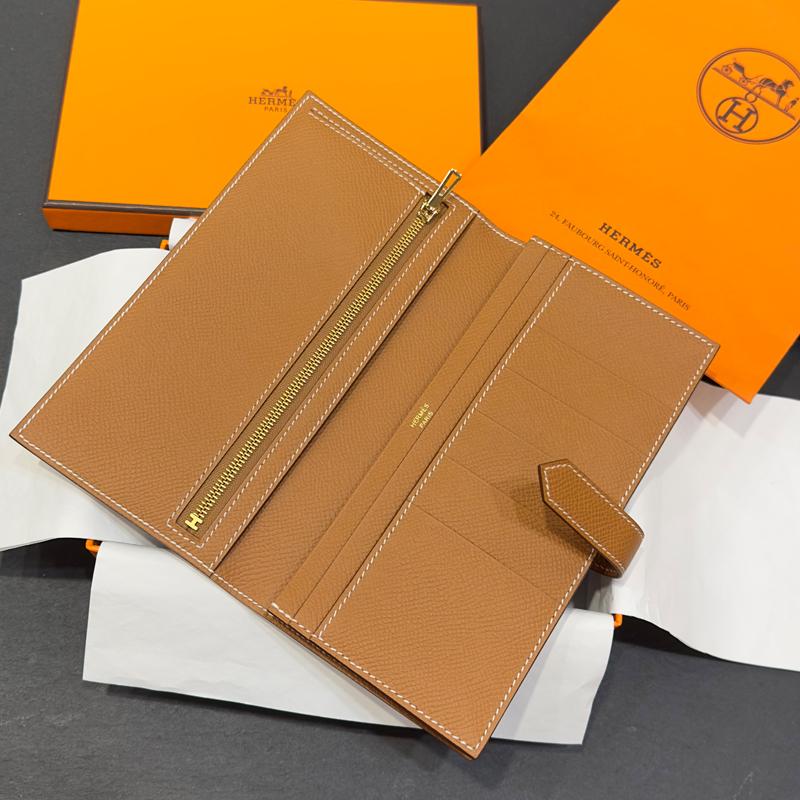 HERMES Bearn Long Wallet Epsom Leather Gold with Gold Hardware