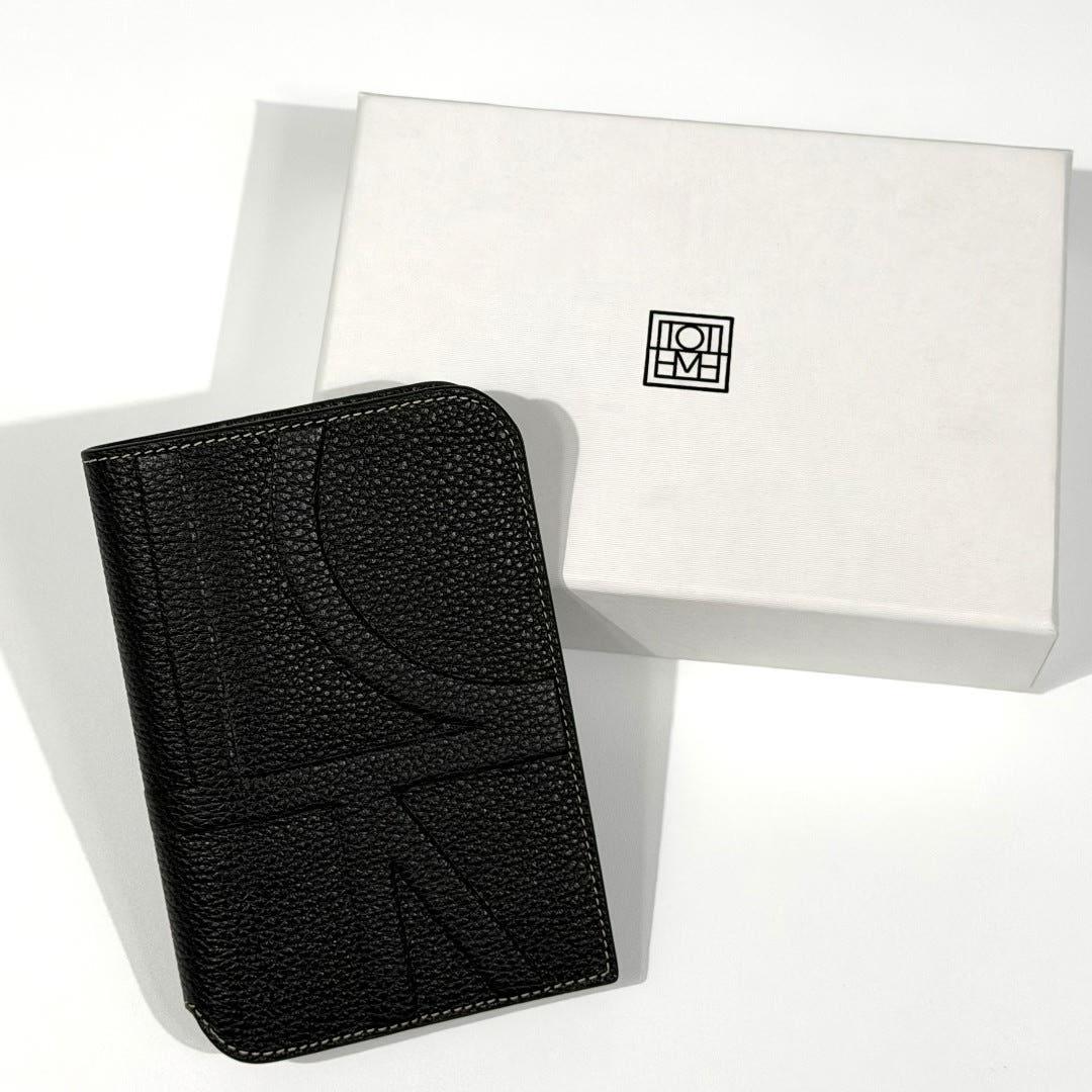 Toteme Monogram Leather Passport Wallet Unisex Black 232 9004 642