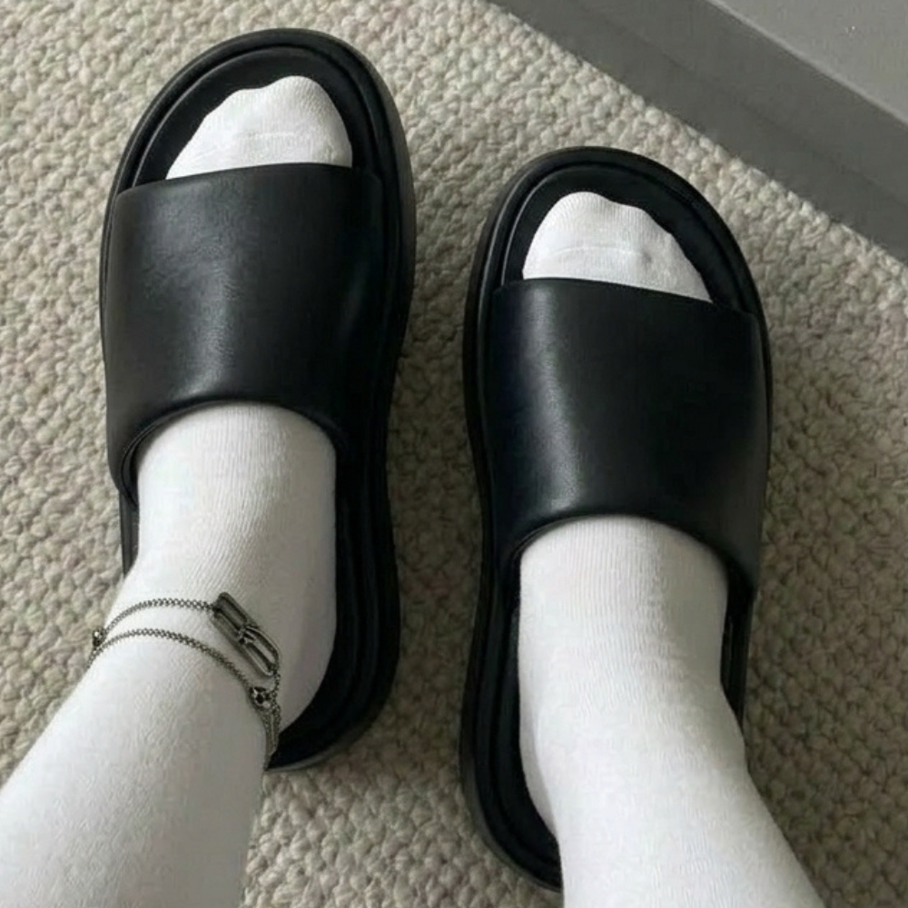 BALENCIAGA Nappa Leather Platform Slide Sandals Women 656960 WA2M3