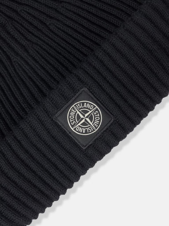 STONE ISLAND RWS Wool Logo Patch Folded Beanie Black Men 8115N22C3V0020