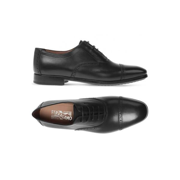 Ferragamo Riley Black Leather Lace-Up Derby Shoes 0735220