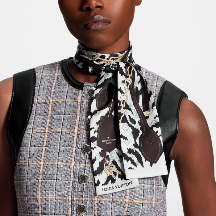 Louis Vuitton Tigregram Silk Bandou Scarf Cream