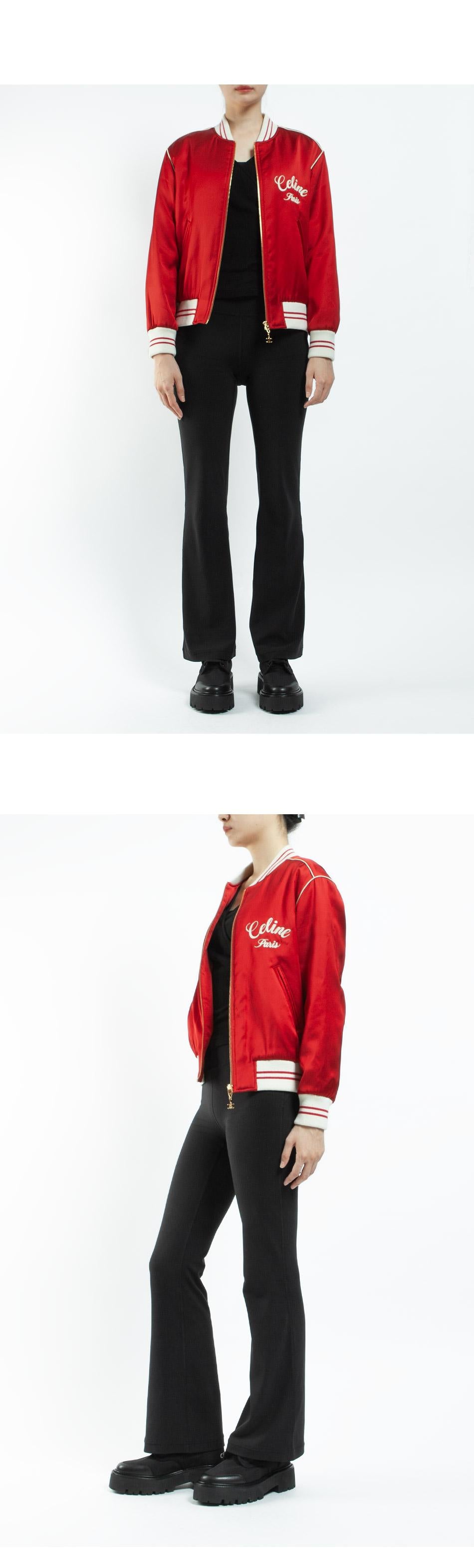 CELINE Embroidered Logo Satin Teddy Bomber Jacket