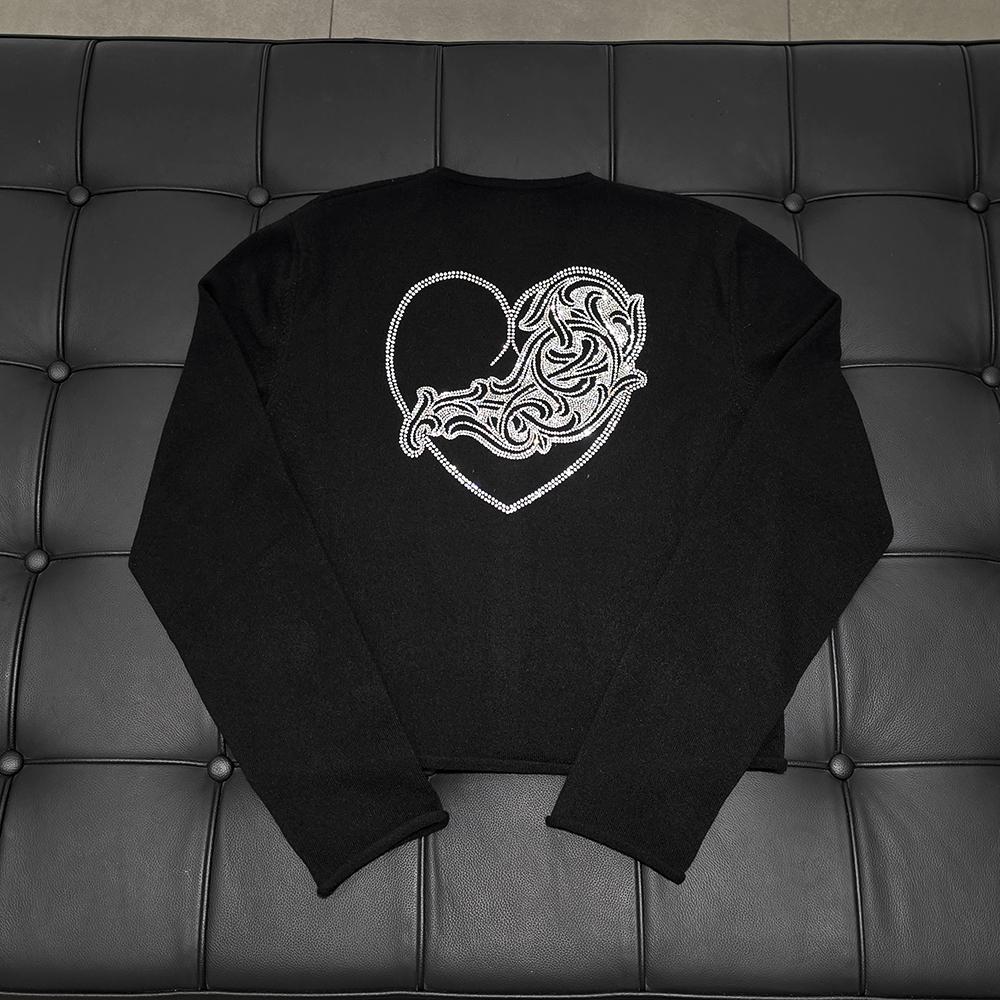 Chrome Hearts Swarovski Rhinestone Cashmere Heart Cardigan Black Women