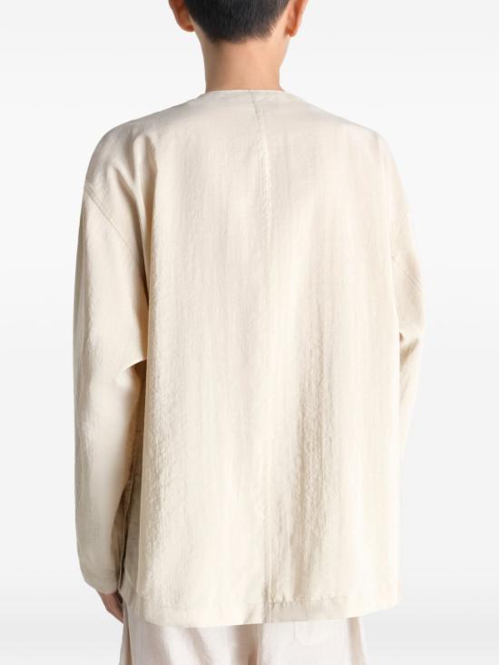Lemaire Dry Silk V-Neck Long-Sleeve Shirt Oat Milk