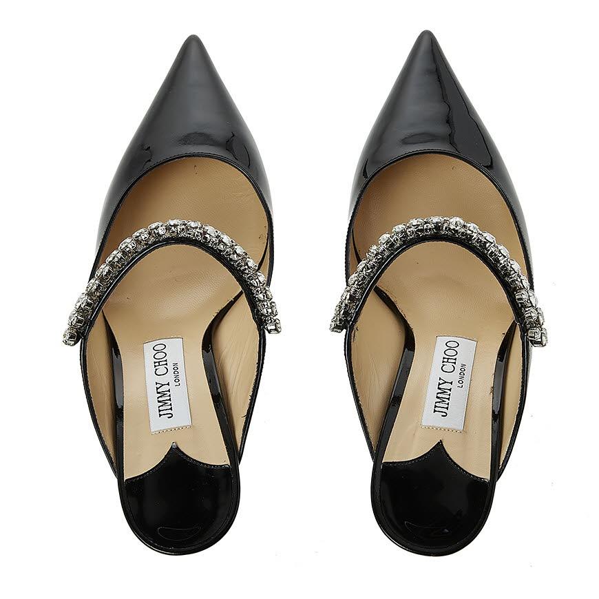 Jimmy Choo Crystal Strap Mule Slides for Women BING 65 PAT BLACK