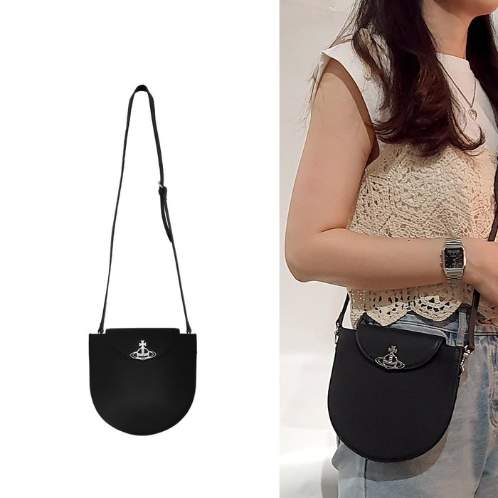 Vivienne Westwood Half Moon Crossbody Bag Black Leather Women’s