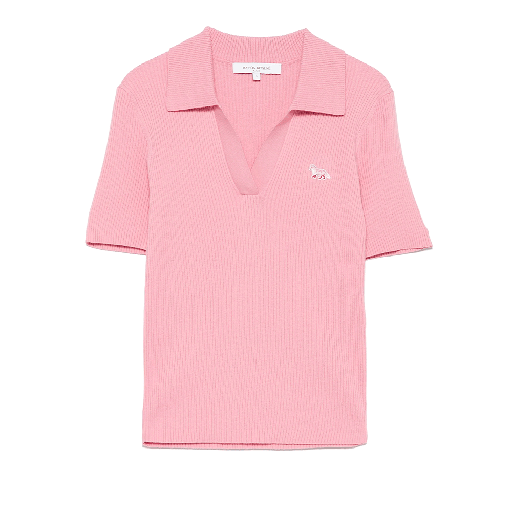 Maison Kitsune Baby Fox Rib Knit Short Sleeve Polo for Women OW00201 KT1091