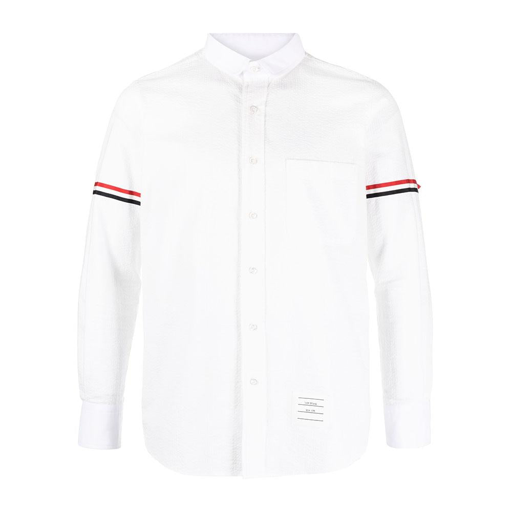 THOM BROWNE White Seersucker Long-Sleeve Armband Shirt