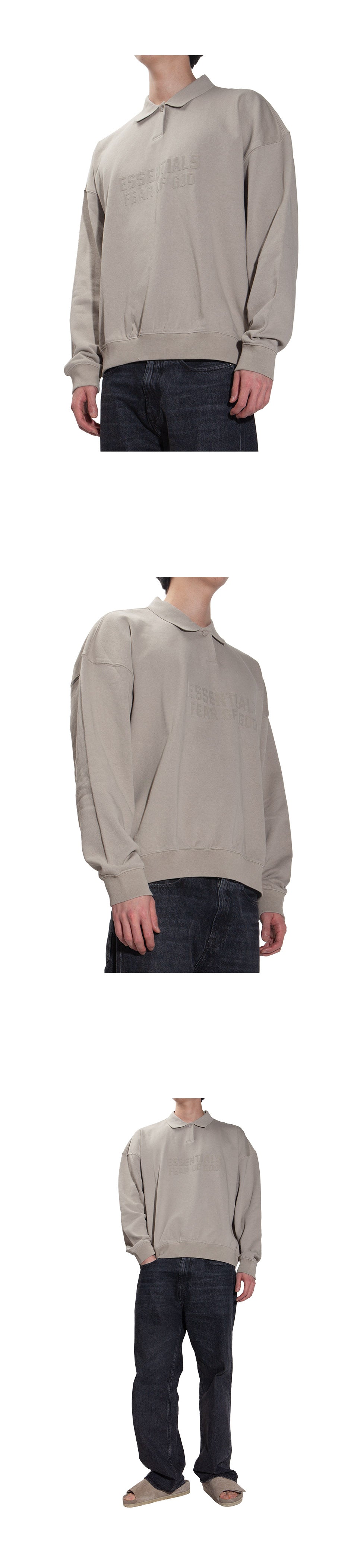 Fear of God Essentials Center Logo LS Polo T-Shirt Smoke