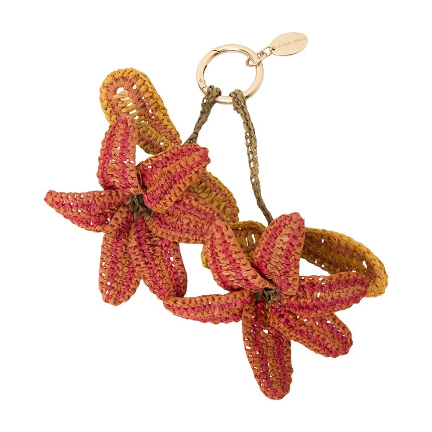 Vanessa Bruno Orange Raffia Lily Bag Charm Keyring