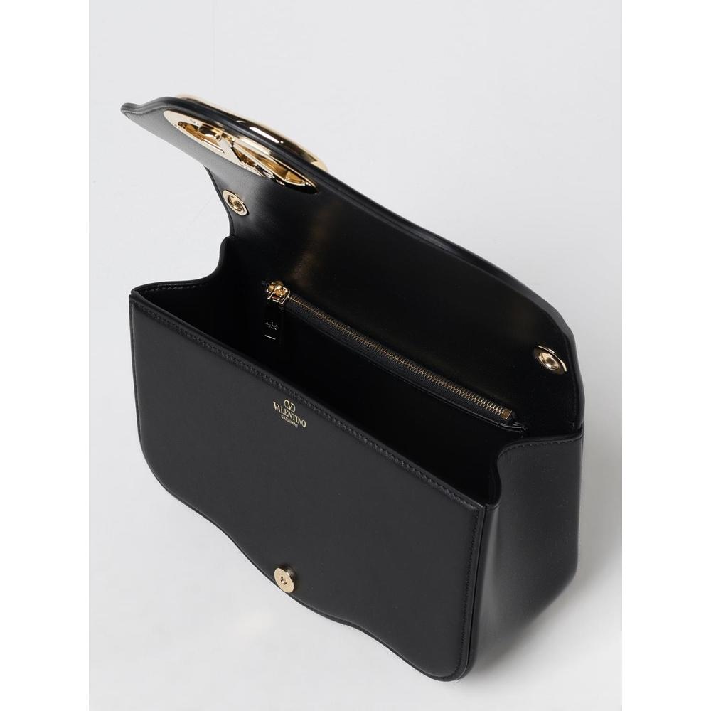 VALENTINO Logo Shoulder Bag Black Leather