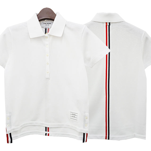 THOM BROWNE Classic Back Logo Tricolor Stripe Short Sleeve Polo Tee