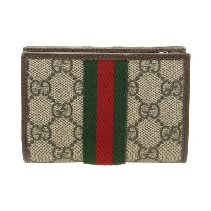 GUCCI Ophidia Small Wallet Beige Brown GG Supreme Canvas Bi-Fold