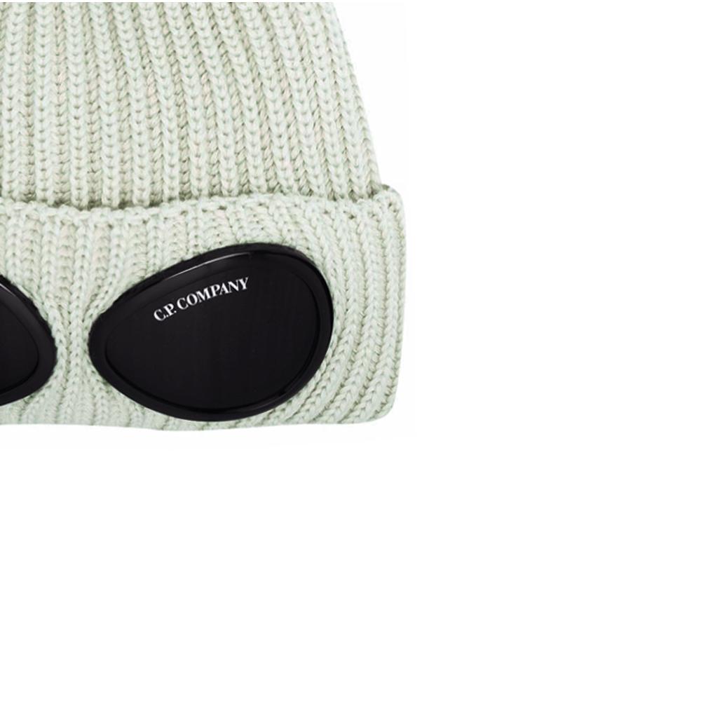 CP Company Signature Goggle Wool Beanie Light Khaki Gray