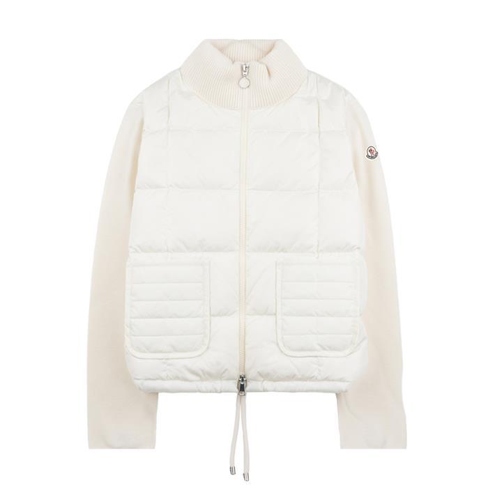 Moncler Square Quilted Padded Wool Zip-Up Cardigan