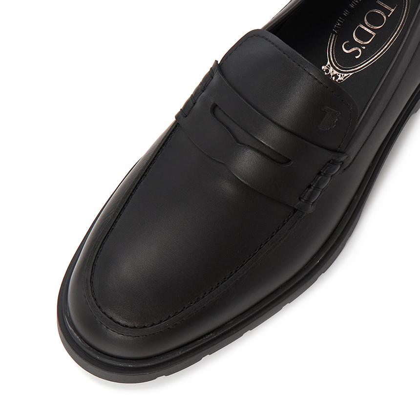 Tods Black Leather Penny Loafers Men's Shoes XXM59K00010 N6MB999