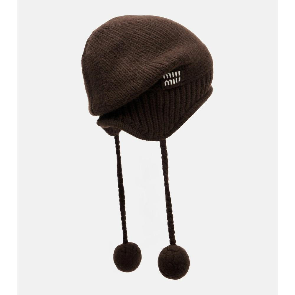 Miu Miu Logo Cashmere Beanie Hat Black
