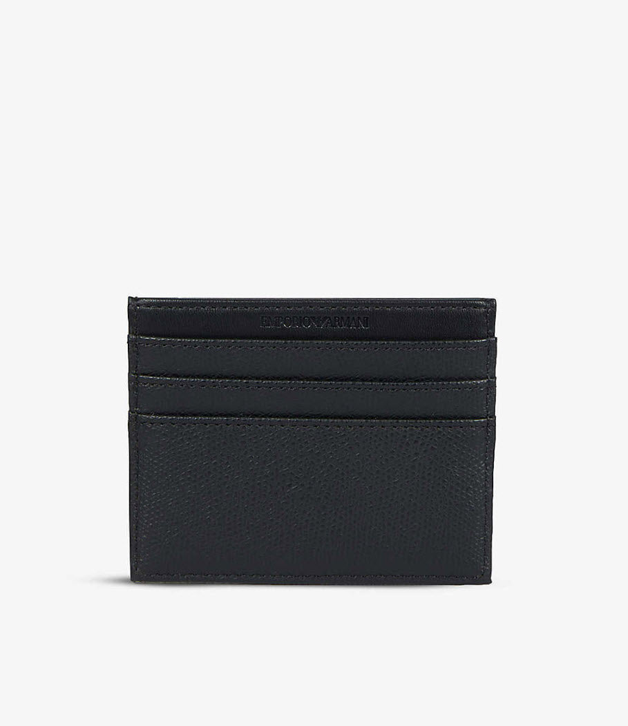 Emporio Armani Men's Black Leather Metal Eagle Logo Card Holder Y4R173 Y138E