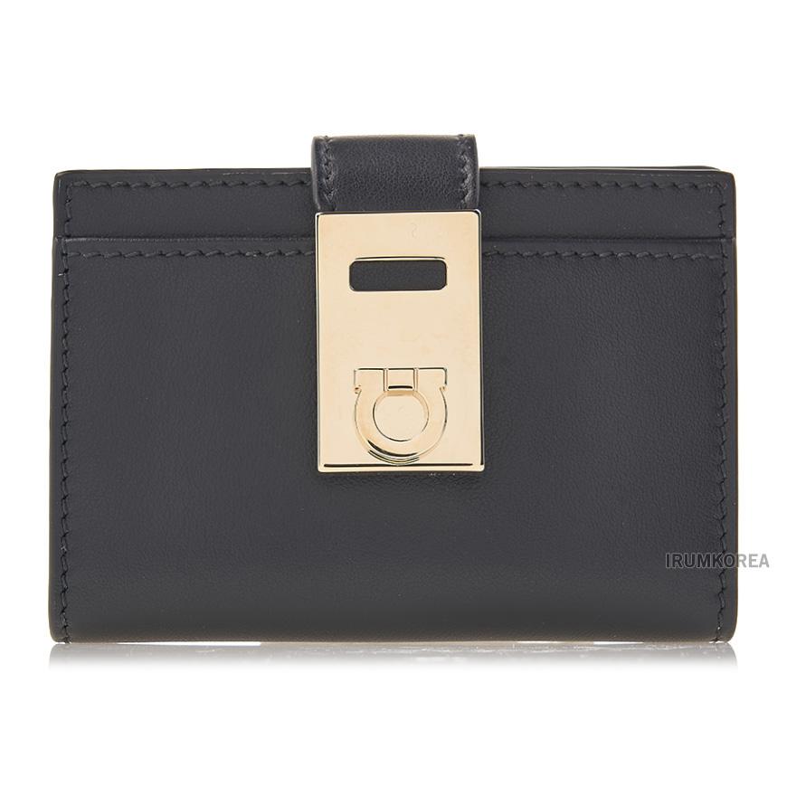 Ferragamo Women’s Hug Card Holder Wallet Black Leather 0770880