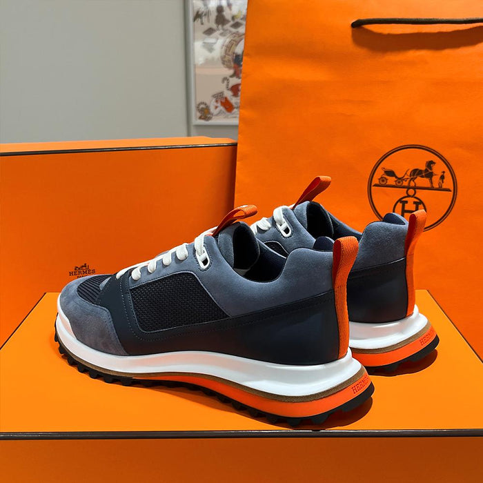 HERMES Blue Epsom Calfskin Suede Leather Low-Top Sneakers