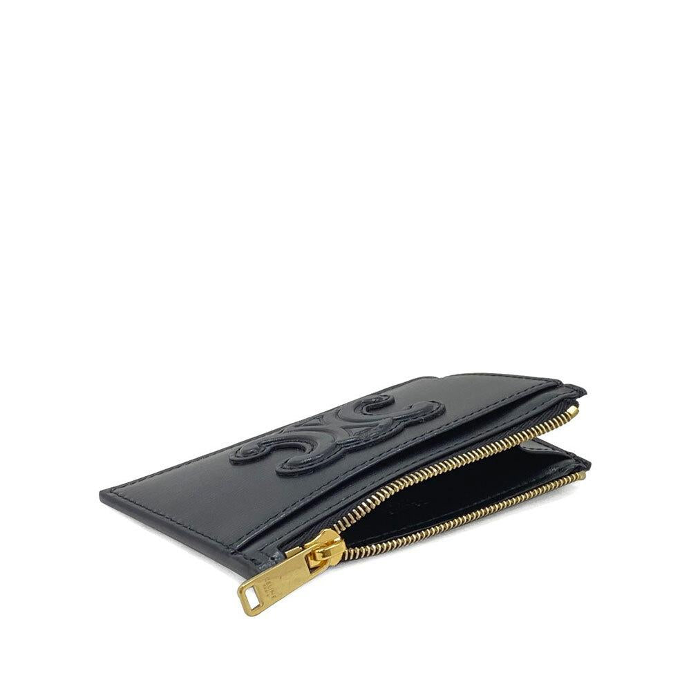 CELINE Zipper Card Holder Coin Pouch Wallet Black Leather