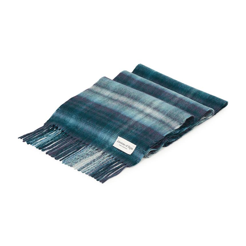 Johnstons of Elgin Soft Blur Check Cashmere Scarf Unisex RU7632 BLUE