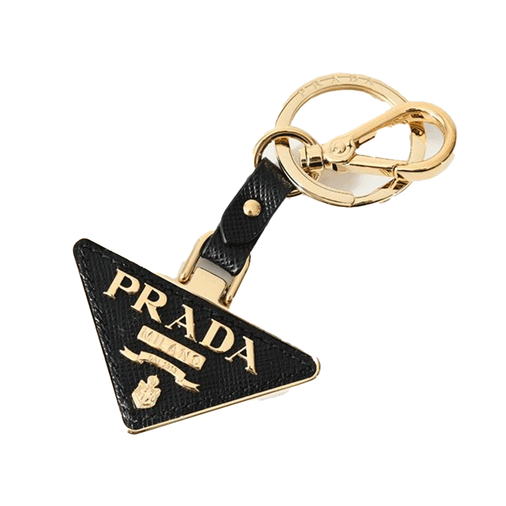 PRADA Gold Triangle Logo Keychain Key Ring Unisex 1PP128