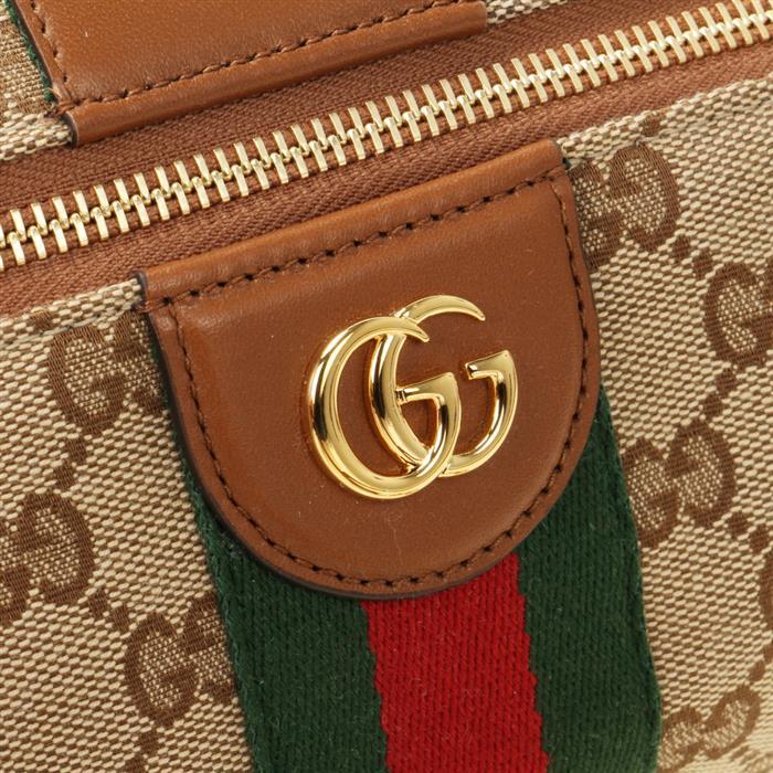 GUCCI Medium Vanity Top Handle Shoulder Bag Beige Brown Leather