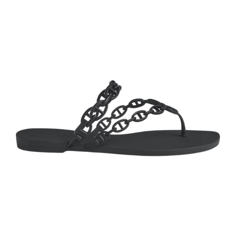 HERMES Island Noir Black Sandals for Women