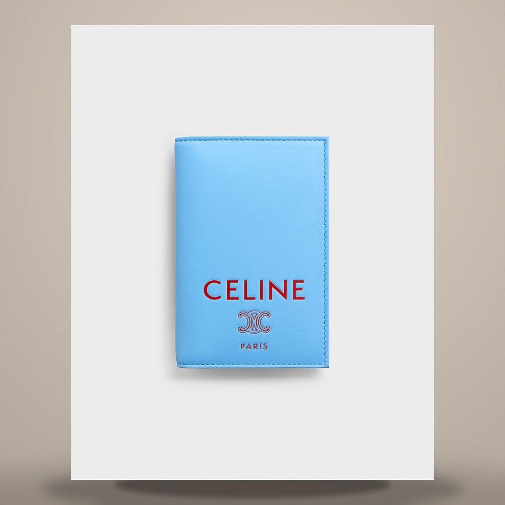 CELINE Vertical Card Holder Soft Lambskin Blue Sky Red Card Walle 10K874K41 GLK5