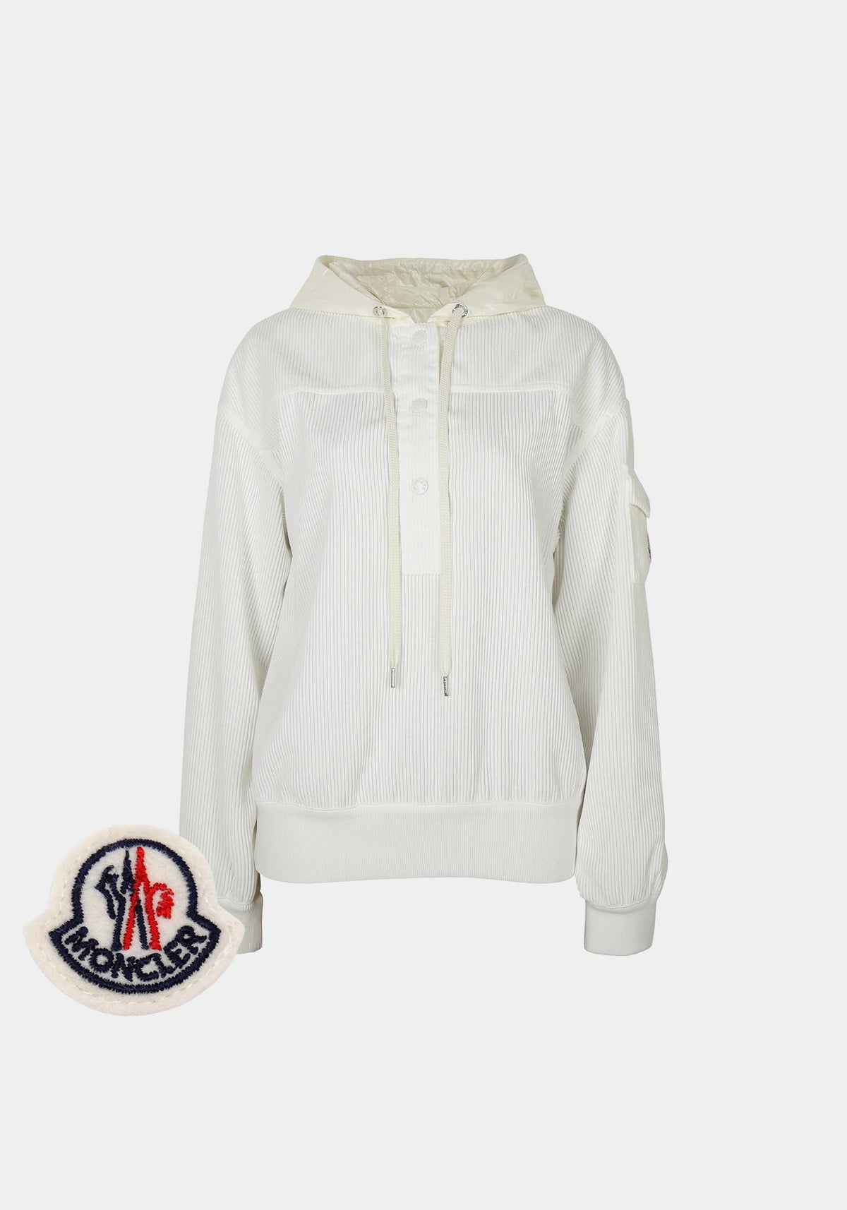 Moncler White Corduroy Long Sleeve Hooded T-Shirt