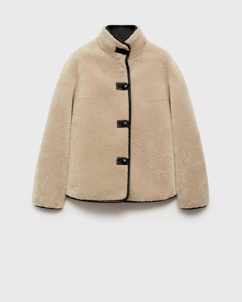 MANGO Faux Fur High Neck Short Coat