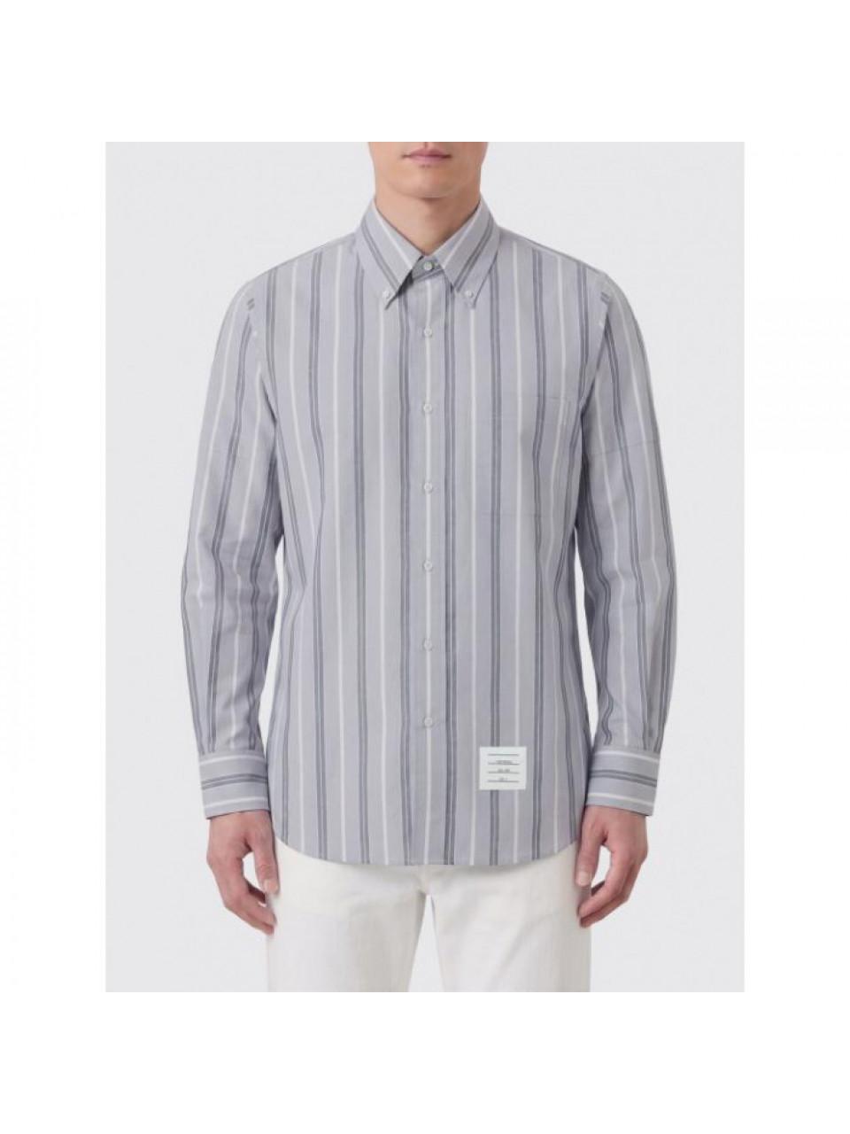 THOM BROWNE Men's Madras Cotton Stripe Armband Long Sleeve Shirt